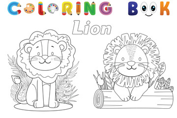 Coloring book of funny lions, vector catoon illustration