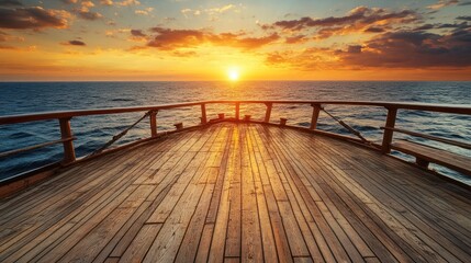 Obraz premium Sunset Ocean View from Ship Bow Deck