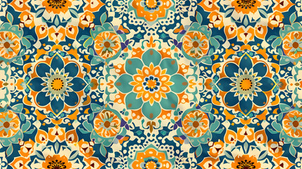 Vibrant floral pattern featuring intricate designs and colors, ideal for textile or wallpaper use