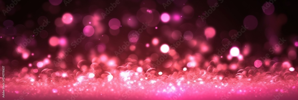 Poster ethereal pink glow with floating particles in an abstract background for creative design and digital