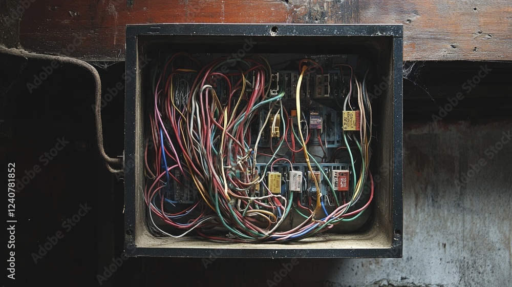 Poster An organized junction box with multiple wires, each insulated with electrical tape, demonstrating the neatness and safety of electrical connections.