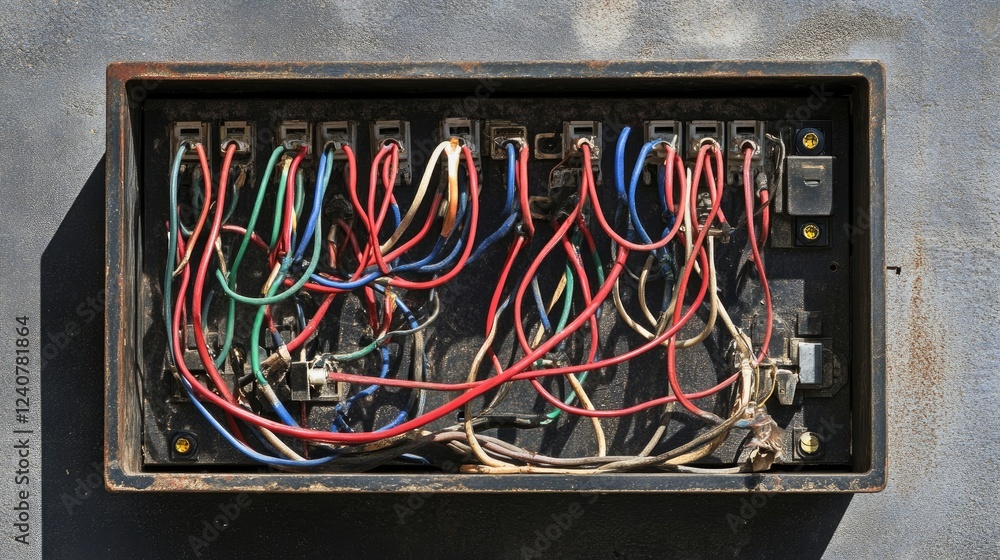 Poster An organized junction box with multiple wires, each insulated with electrical tape, demonstrating the neatness and safety of electrical connections.