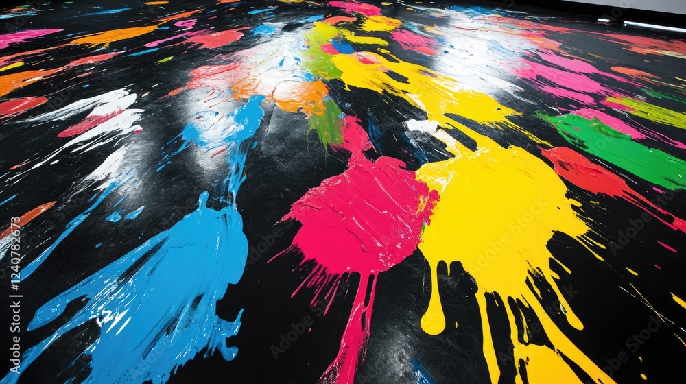 Aufkleber bright, bold paint splashes in multiple colors create an energetic and artistic abstract scene on a 