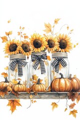 Autumn Arrangement with Sunflowers, Pumpkins, and Fall Leaves Decor