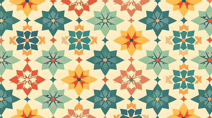 Fototapeta premium Colorful floral pattern design featuring intricate star-shaped flowers on a light background
