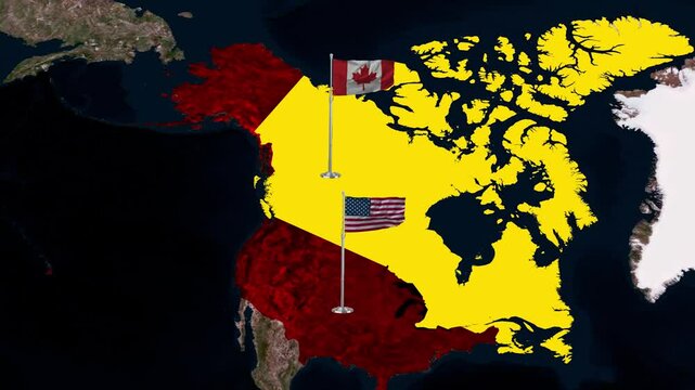 United States and Canada map animation showcasing geographical features and borders for global comparison and analysis