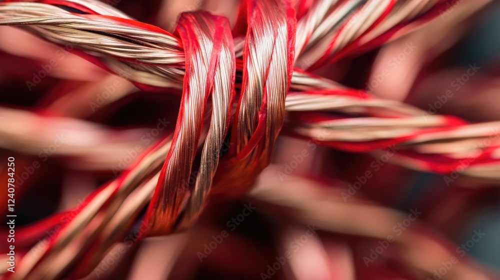 Poster detailed view of copper wires twisted and wrapped with red electrical tape, offering a clear visual 