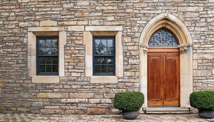 Obraz premium aged stone building exterior with windows and door