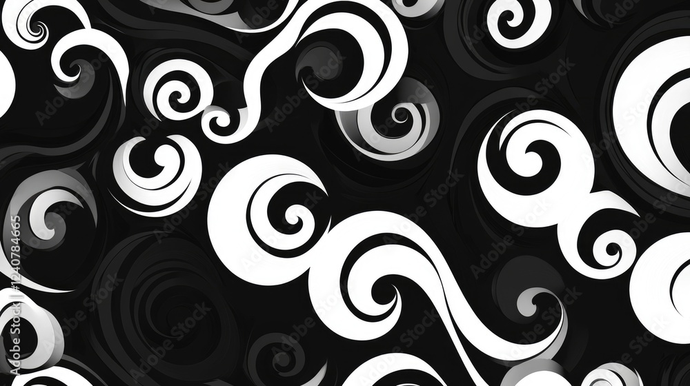 Poster Fluid black and white swirls creating a dynamic, abstract pattern, perfect for creating energy and depth in design.