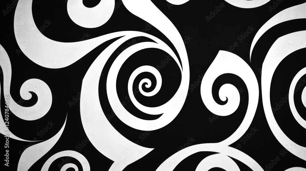 Poster Fluid black and white swirls creating a dynamic, abstract pattern, perfect for creating energy and depth in design.