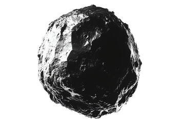 Fototapeta premium Charcoal asteroid set against a white background, 3D rendered illustration. 
