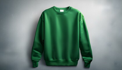forest green color blank sweatshirt mock up a simple green sweatshirt displayed against a textured grey background perfect for apparel mockups and f
