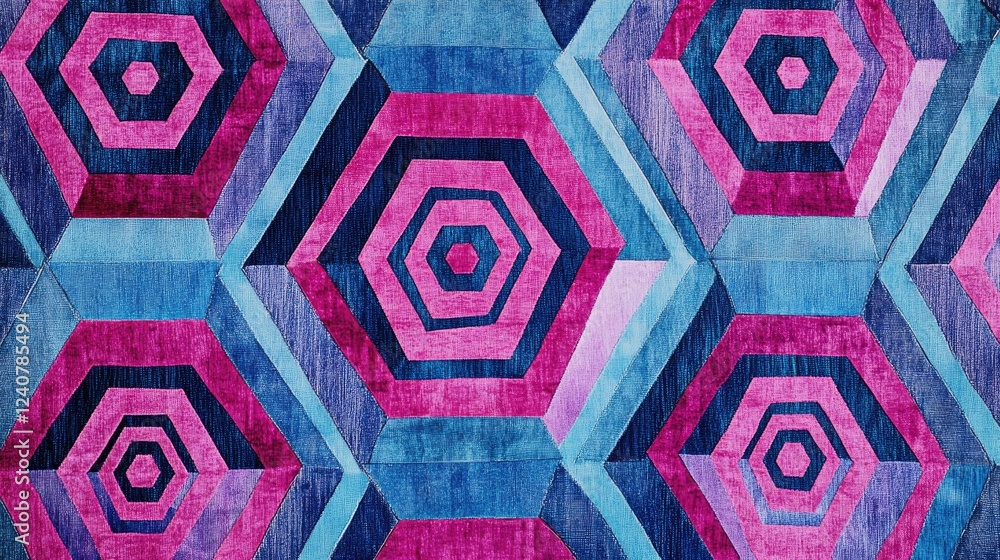 Aufkleber Futuristic hexagonal shapes in shades of cyan and magenta arranged in a layered pattern, creating a striking, modern visual effect.