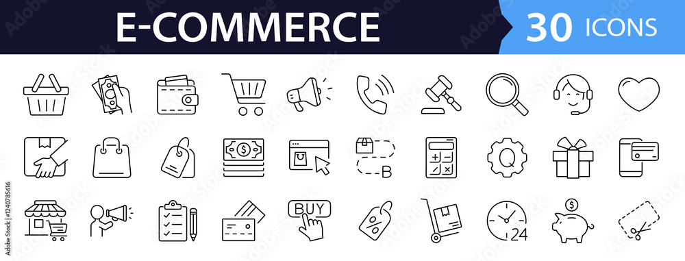 Aufkleber e-commerce set of web icons in line style. online shopping icons for web and mobile app. business, m