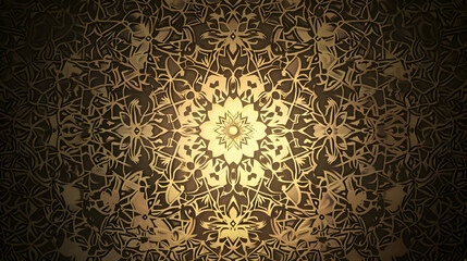 Intricate golden mandala pattern on a dark background, showcasing detailed floral designs