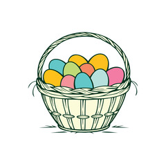 Colorful Easter Eggs in a Wicker Basket - Springtime Vector Illustration for Greeting Cards