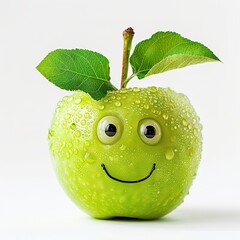 happy green apple on white background	