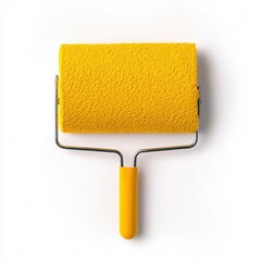 Obraz premium Bright yellow paint roller ready for use in home improvement projects.