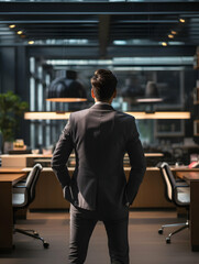 Fototapeta premium Businessman Standing in a Modern Office Looking at the City