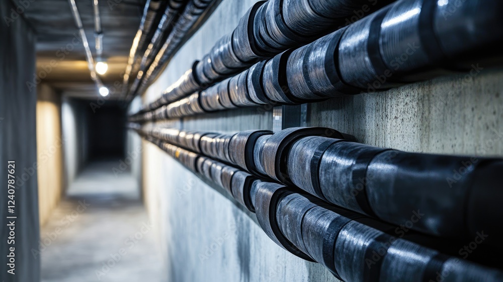 Poster side view of black-taped wire bundles running through a cable conduit, demonstrating the structure a