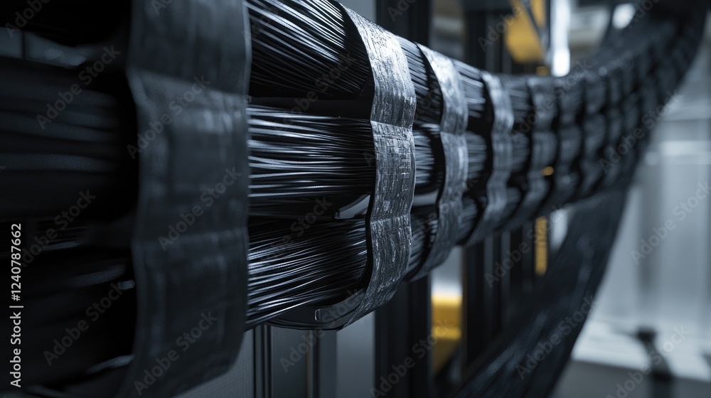 Poster side view of black-taped wire bundles running through a cable conduit, demonstrating the structure a