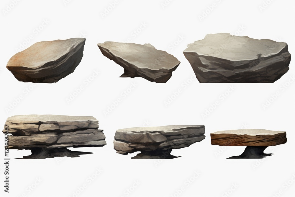 Aufkleber collection of unique flat rocks with varied tones and textures for graphic and design projects