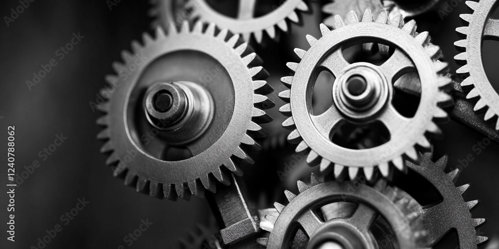 Poster Gears interlocking in a mechanical assembly process