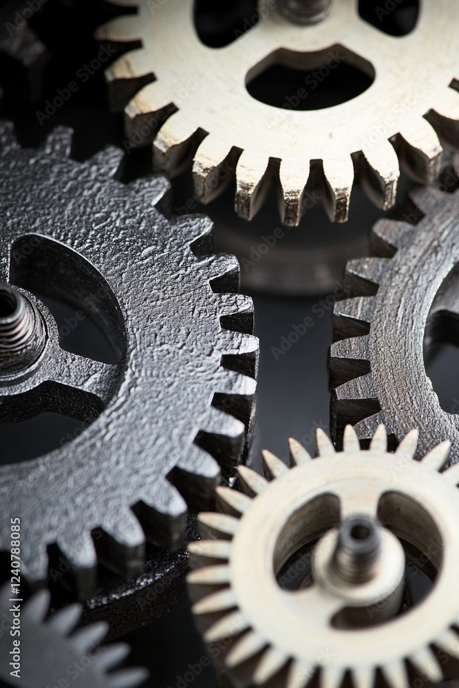 Poster various metal gears arranged in a mechanical design