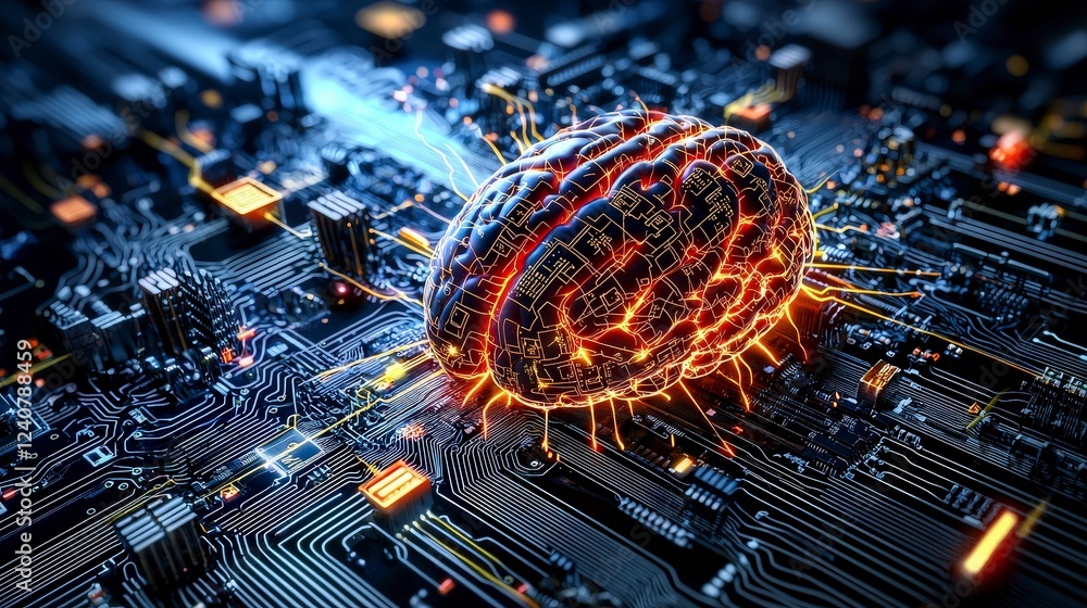 Poster Digital brain integration future technology lab conceptual art high-tech environment close-up view innovation