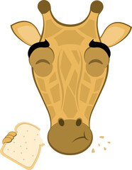 vector illustration emoji head character giraffe cartoon, eating a slice of bread