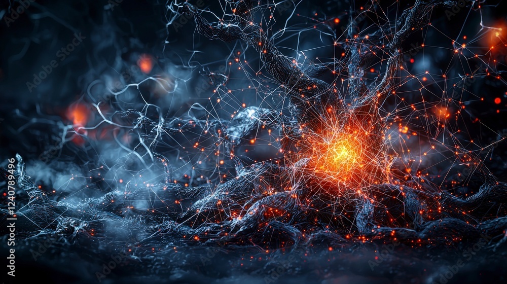 Fototapete Glowing neural network visualized digital realm abstract art futuristic close-up ai conceptualization