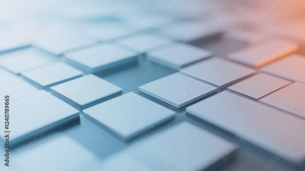 Poster abstract 3d cubes: cool-toned, geometric abstract image featuring an array of stacked, light blue an