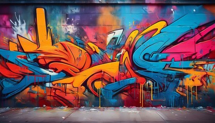 graffiti art in a vivid array of colors adorns an urban concrete wall with a continuous texture