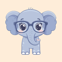 cute baby elephant in big glasses vector illustration 
