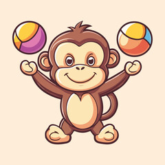 Naklejka premium A monkey playing with a toy with a happy vector illustration 