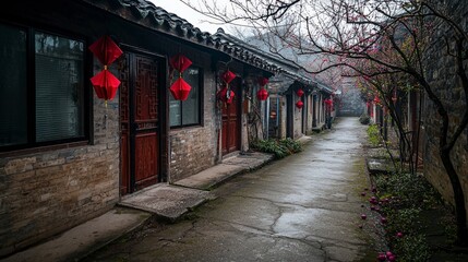 Traditional chinese alley with lanterns scenic old town photography peaceful environment serene...