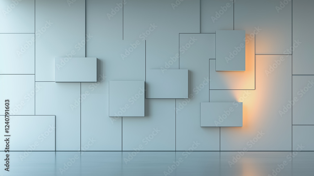 Poster geometric abstract wall: an abstract geometric composition featuring an array of floating rectangula