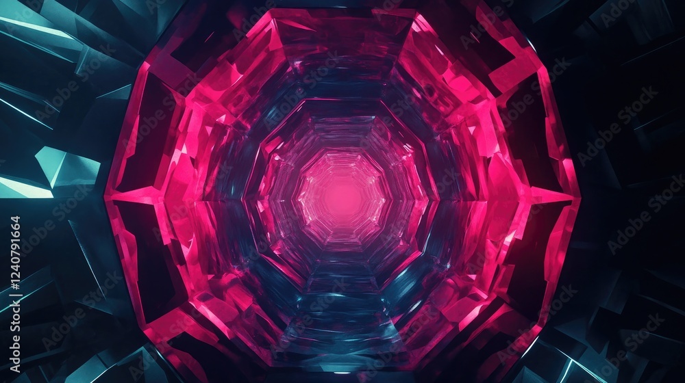 Poster Vibrant cyan and magenta hexagonal shapes arranged in a layered design, creating a futuristic, dynamic effect.