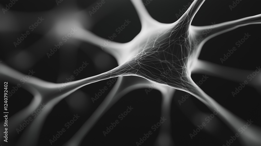 Poster neural network: abstract close-up of a neuron, its intricate network of dendrites and axons branchin