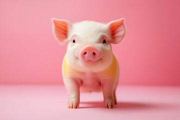 Adorable Piglet In A Pink Studio, Symbolizing Innocence, Cuteness, And Purity.