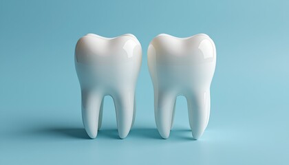  Two White Teeth Models on a Blue Background