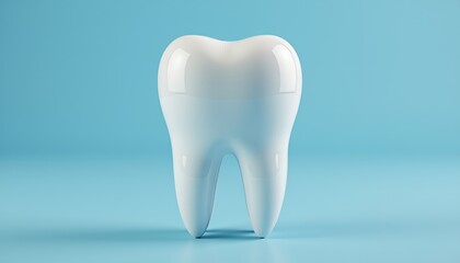 Large White Tooth Model on a Light Blue Background Representing Dental Health and Hygiene