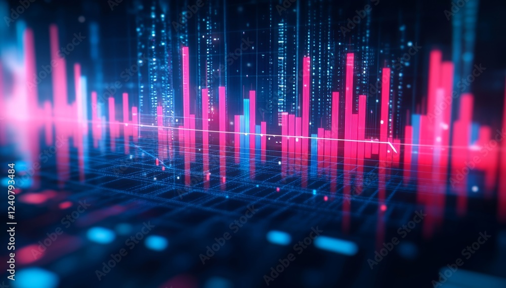 Poster financial market data visualization. abstract background with charts and glowing lines.