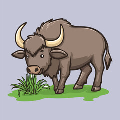 Closeup big Yak in the green field vector illustration 