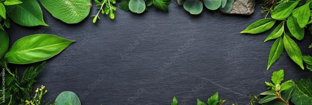 Poster Natural greenery surrounds blank slate for creative text insertion in tranquil setting. Generative AI
