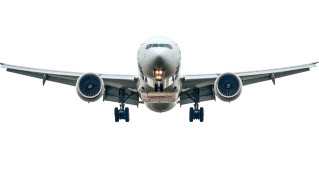 Isolated Front View of Commercial Airplane Landing