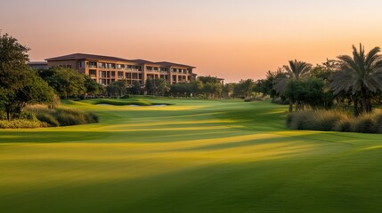 Obraz premium Luxury Golf Course at Golden Hour Lighting