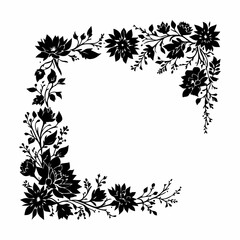 black corner flower decoration wedding ornament silhouette illustration on white background