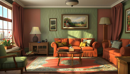 Cozy living room with warm colors, natural light, and decorative elements creating a welcoming atmosphere