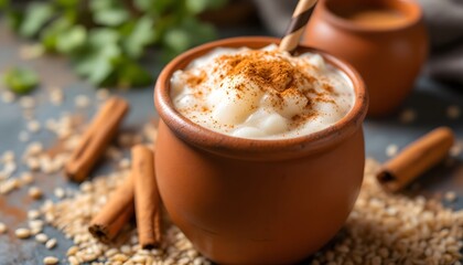Delicious Creamy Rice Pudding with Cinnamon and Sesame Seeds